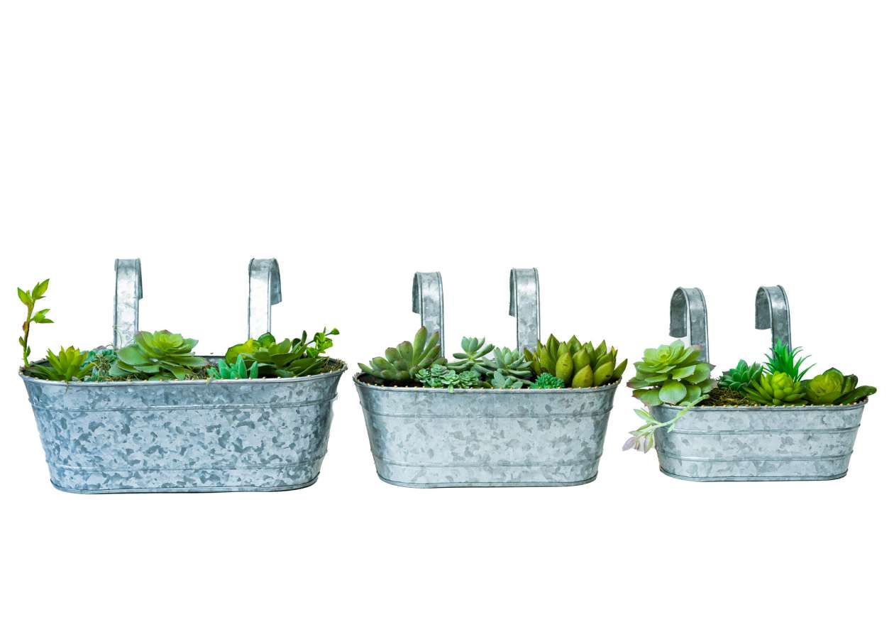 Wall/Railing/Deck Planters Zinc Finish, Oblong, Set of 8-6