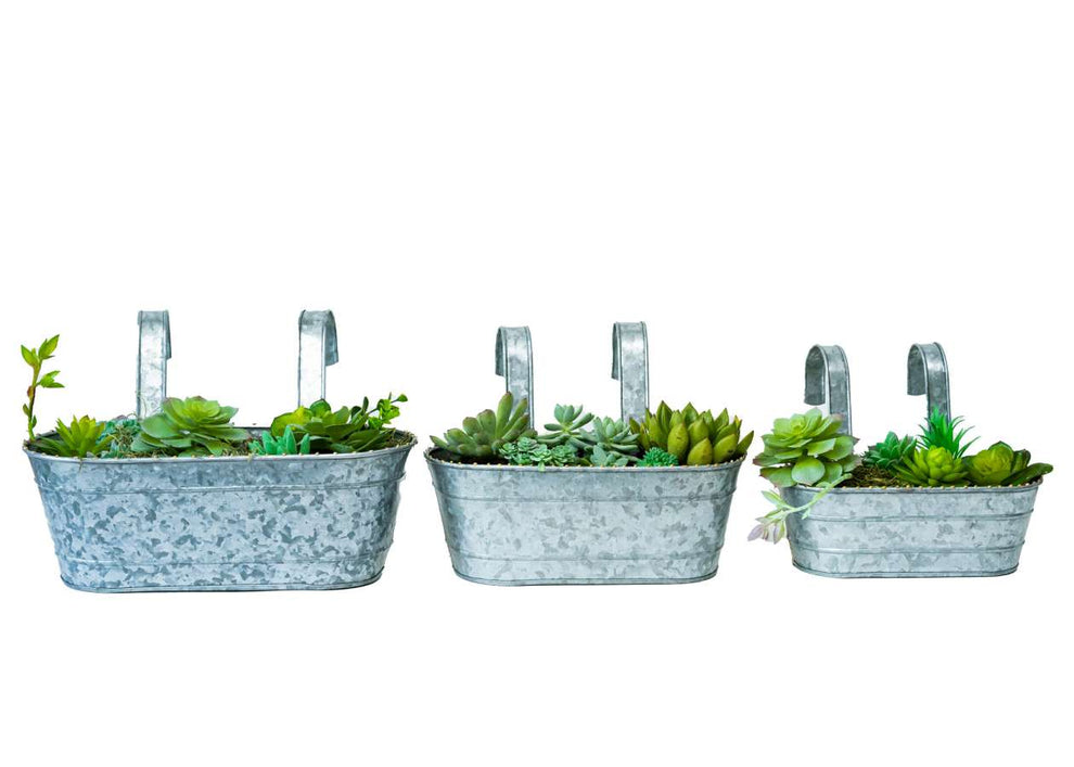 Wall/Railing/Deck Planters Zinc Finish, Oblong, Set of 8-6