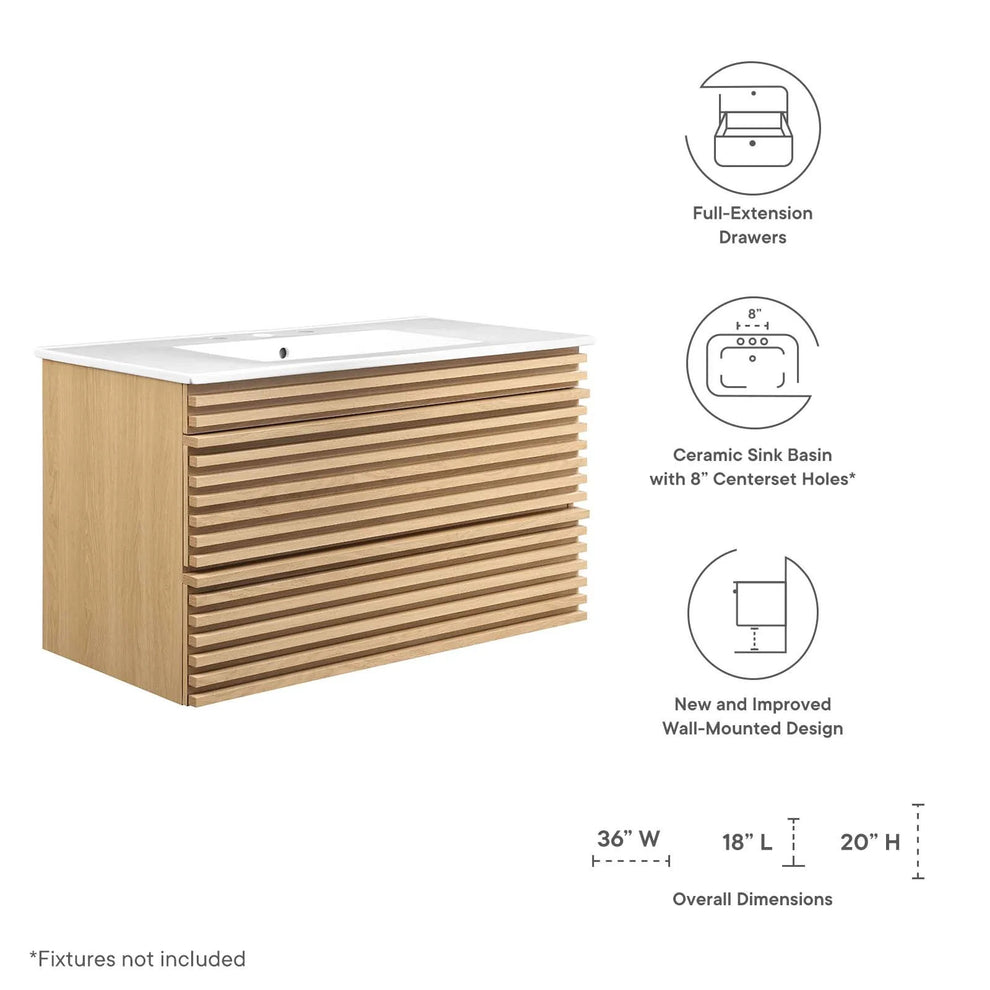 Modway Render 36" Wall-Mount Bathroom Vanity - EEI-4436 | Bathroom Accessories | Modishstore - 22
