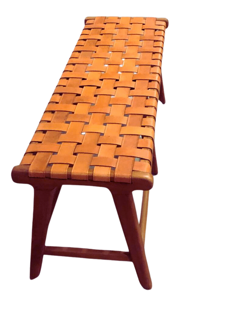 Leather Woven Bench  - Marlboro Leather & Teak Bench 4.4 feet-Multipurpose Entryway, Dining Room, End of the Bed | Benches | Modishstore-4