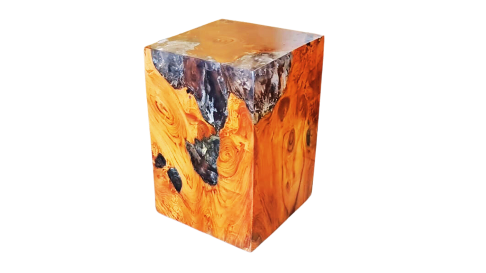 cracked resin and teak stool