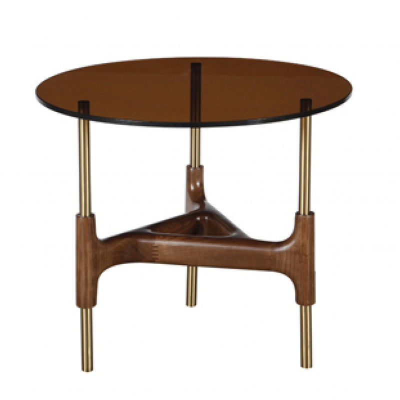 Vig Furniture Modrest Lawson Modern Round Walnut & Glass End Table | Modishstore | End Tables