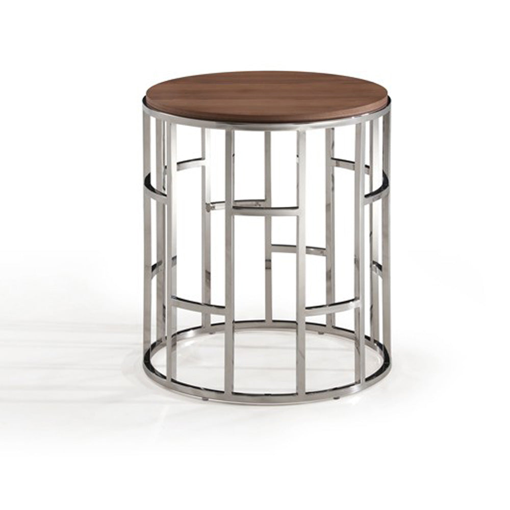 Vig Furniture Modrest Silvia Modern Walnut & Stainless Steel End Table | Modishstore | End Tables