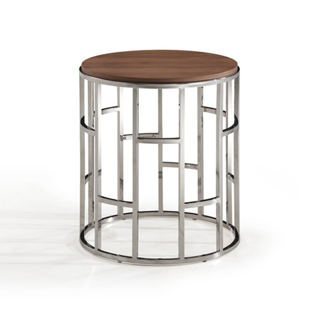 Vig Furniture Modrest Silvia Modern Walnut & Stainless Steel End Table | Modishstore | End Tables-3