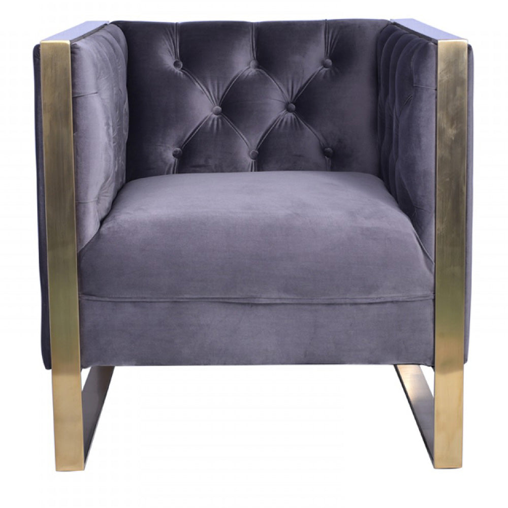 Vig Furniture Divani Casa Carlos Modern Grey Velvet & Gold Accent Chair | Modishstore | Accent Chairs
