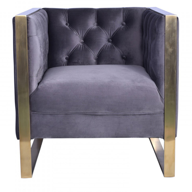 Vig Furniture Divani Casa Carlos Modern Grey Velvet & Gold Accent Chair | Modishstore | Accent Chairs