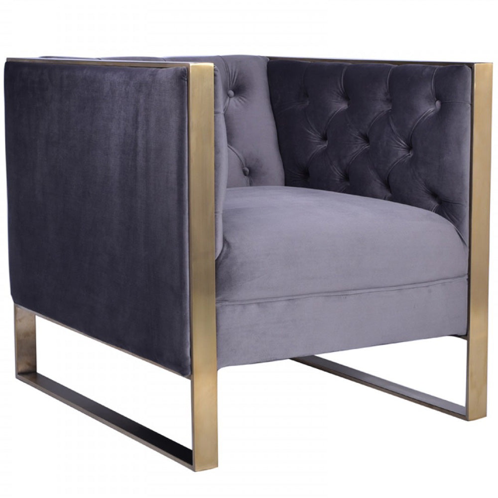 Vig Furniture Divani Casa Carlos Modern Grey Velvet & Gold Accent Chair | Modishstore | Accent Chairs-3