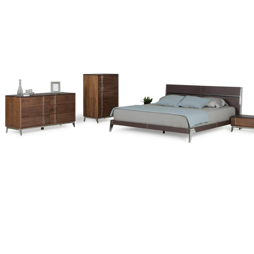 Vig Furniture Nova Domus Ria Contemporary Brown Eco-Leather & Walnut Nightstand | Modishstore | Nightstands-2