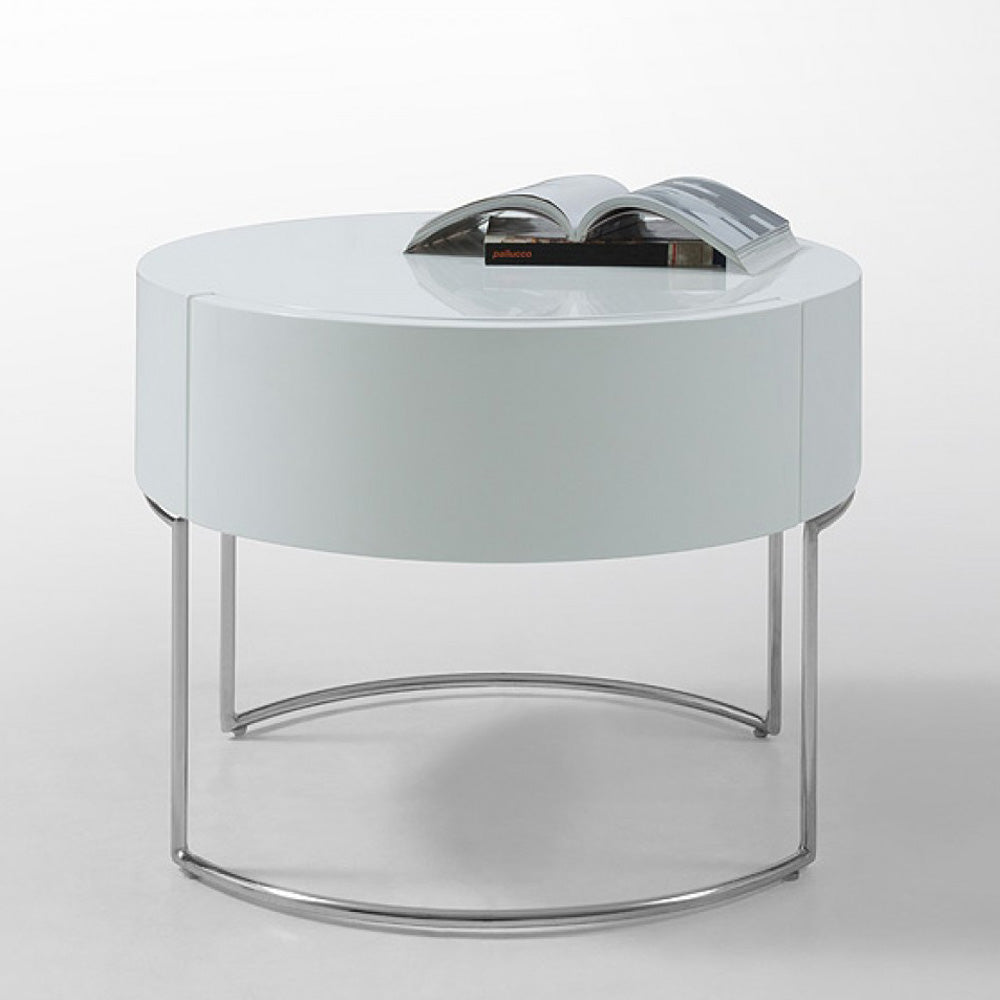 Vig Furniture Modrest Liv Modern White Lacquer Round Nightstand | Modishstore | Nightstands
