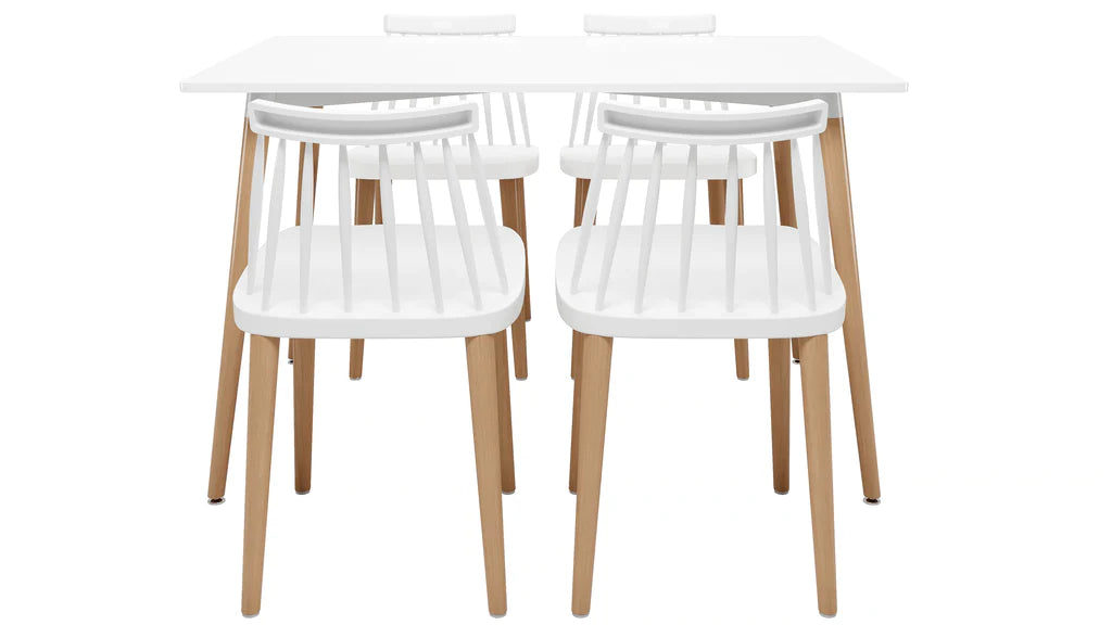 Vincent White Dining 5 Pc Set Spindle Chairs By Modholic | Dining Sets | Modishstore - 4