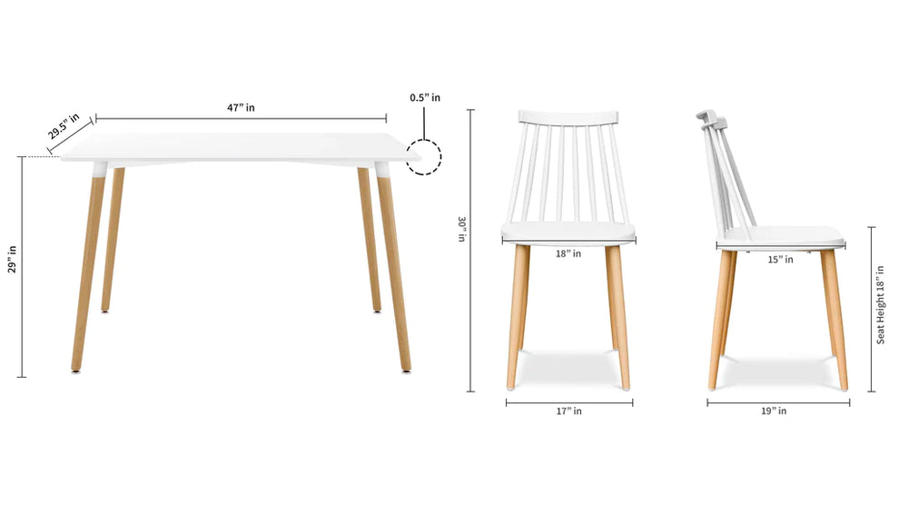 Vincent White Dining 5 Pc Set Spindle Chairs By Modholic | Dining Sets | Modishstore - 3