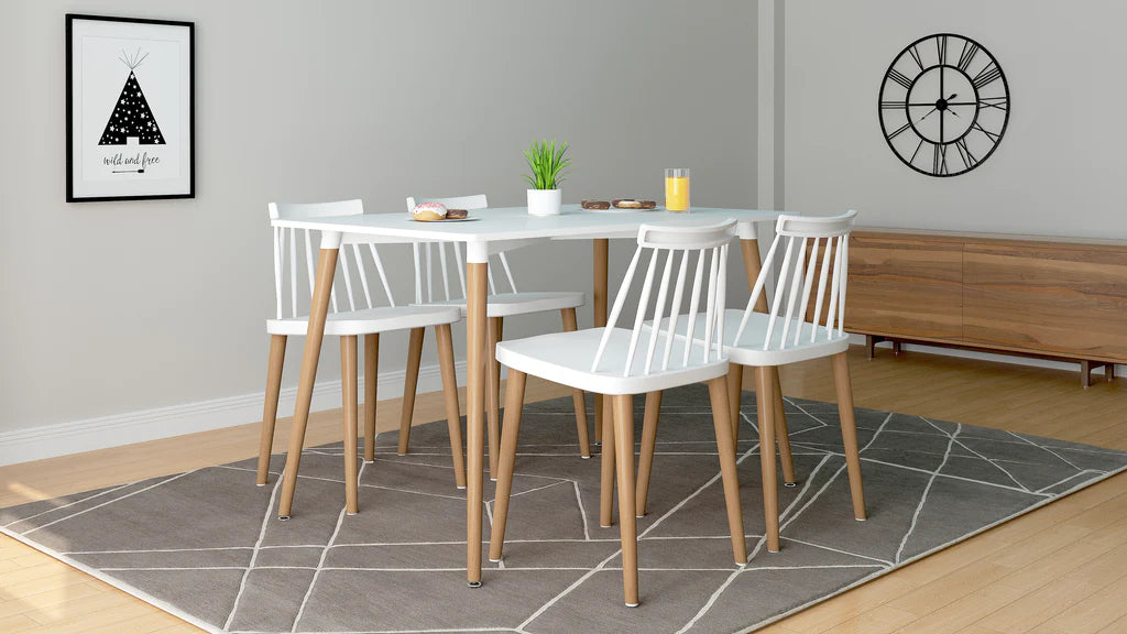 Vincent White Dining 5 Pc Set Spindle Chairs By Modholic | Dining Sets | Modishstore