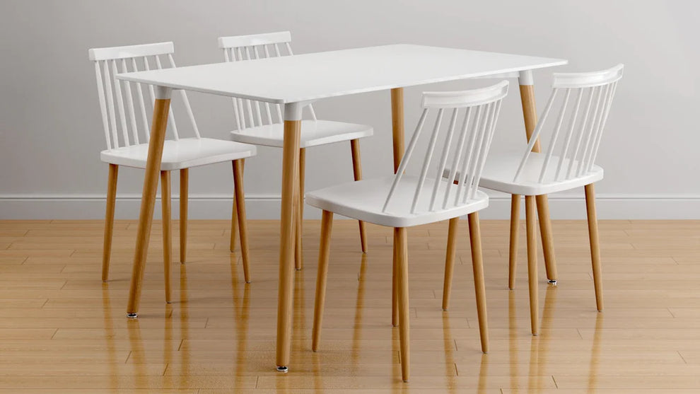Vincent White Dining 5 Pc Set Spindle Chairs By Modholic | Dining Sets | Modishstore - 2