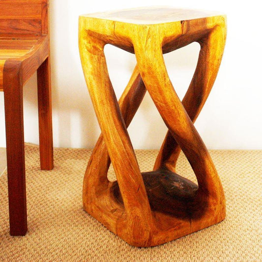 Haussmann Vine Twist Stool 12" Sq - Oak | Stools & Benches | Modishstore