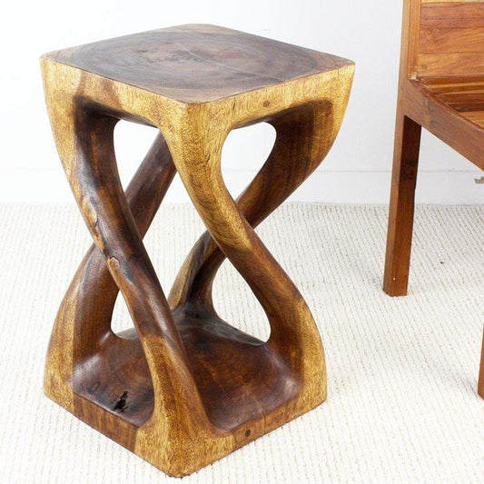 Haussmann Vine Twist Stool 14" Sq - Walnut | Stools & Benches | Modishstore