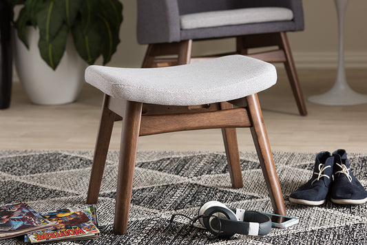 Baxton Studio Vera Mid-Century Modern Light Grey Fabric Upholstered Ottoman | Modishstore | Ottomans