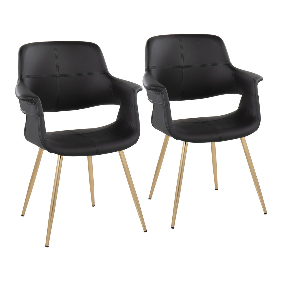 Vintage Flair Glam/Art Deco Chair in Gold Metal and Black Faux Leather By LumiSource - Set of 2 | Dining Chairs | Modishstore