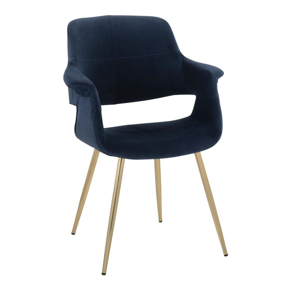 Vintage Flair Glam/Art Deco Chair in Gold Metal and Blue Velvet By LumiSource - Set of 2 | Dining Chairs | Modishstore - 7