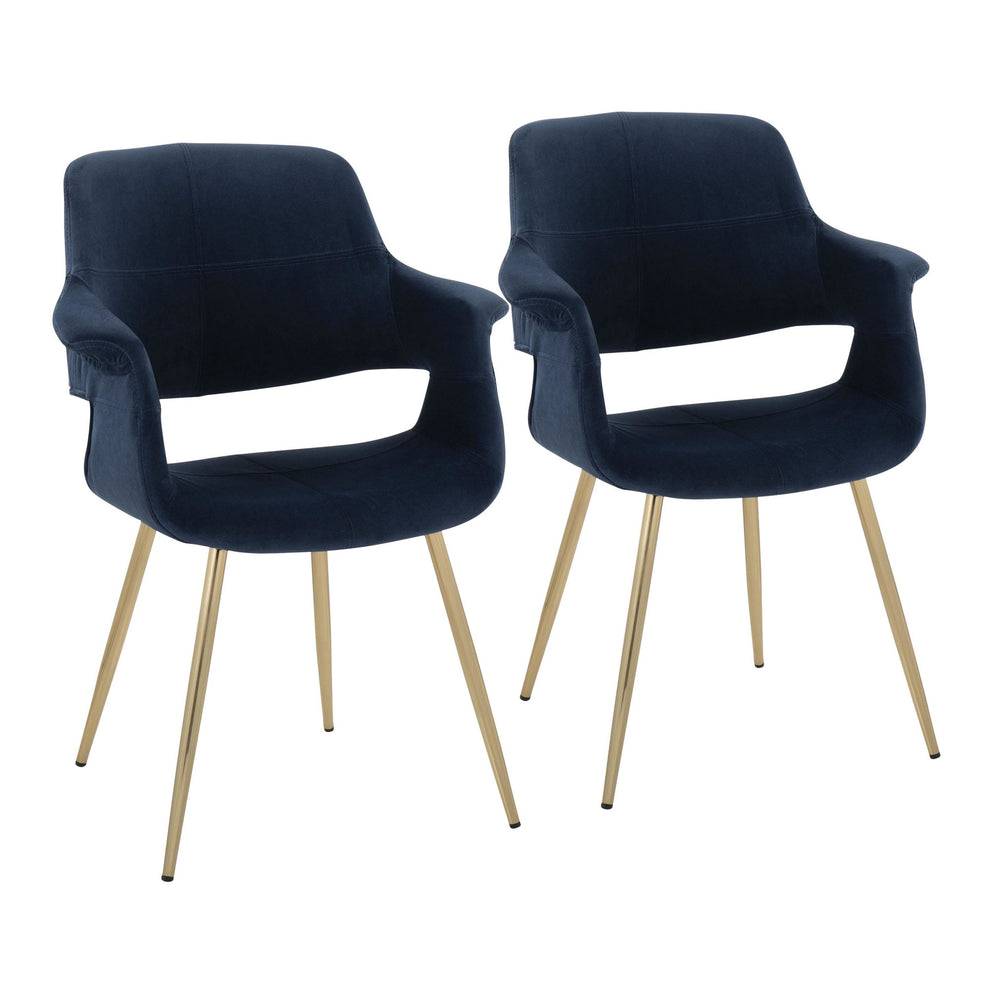 Vintage Flair Glam/Art Deco Chair in Gold Metal and Blue Velvet By LumiSource - Set of 2 | Dining Chairs | Modishstore - 2
