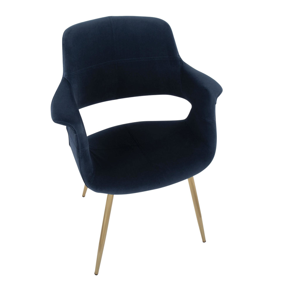 Vintage Flair Glam/Art Deco Chair in Gold Metal and Blue Velvet By LumiSource - Set of 2 | Dining Chairs | Modishstore - 4