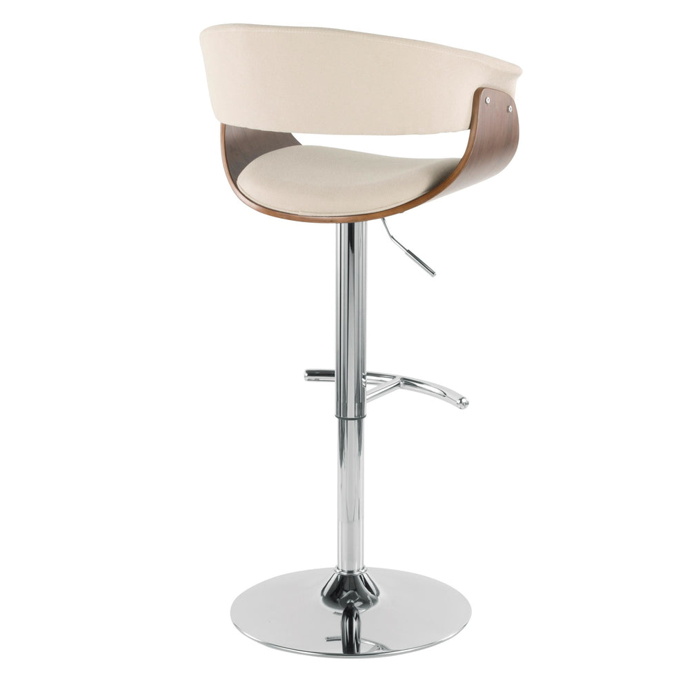 Vintage Mod Mid-Century Modern Adjustable Barstool with Swivel in Walnut and Cream Fabric By LumiSource - Set of 2 | Bar Stools | Modishstore - 8