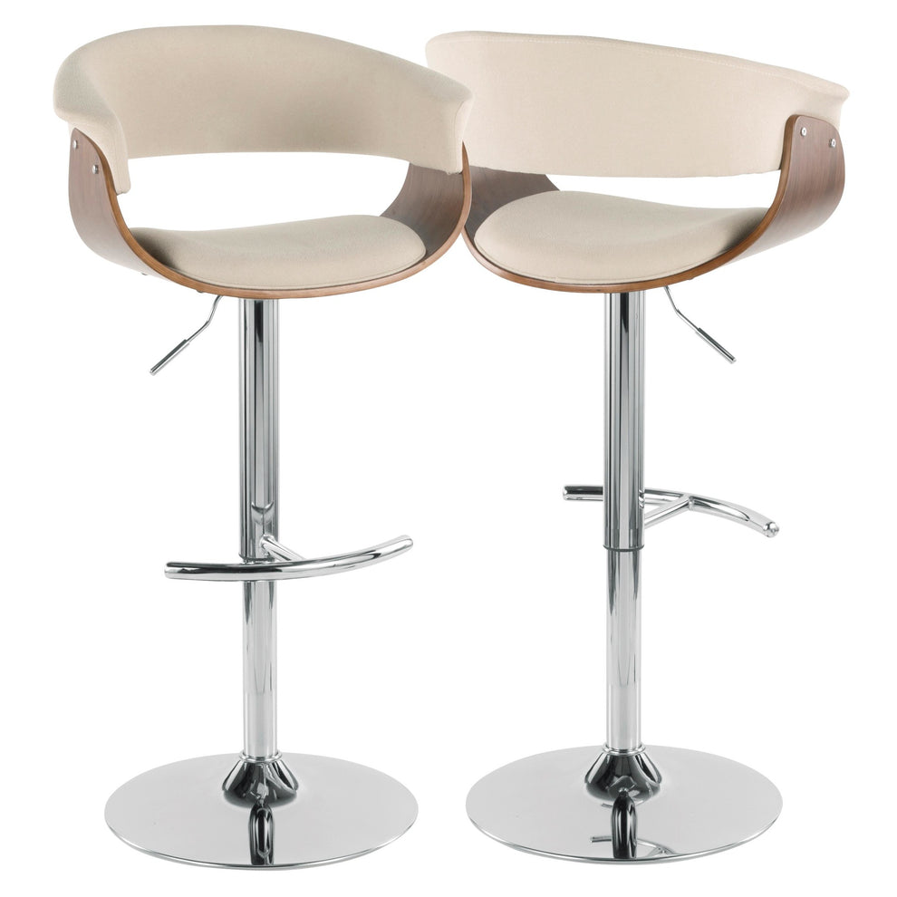 Vintage Mod Mid-Century Modern Adjustable Barstool with Swivel in Walnut and Cream Fabric By LumiSource - Set of 2 | Bar Stools | Modishstore - 5