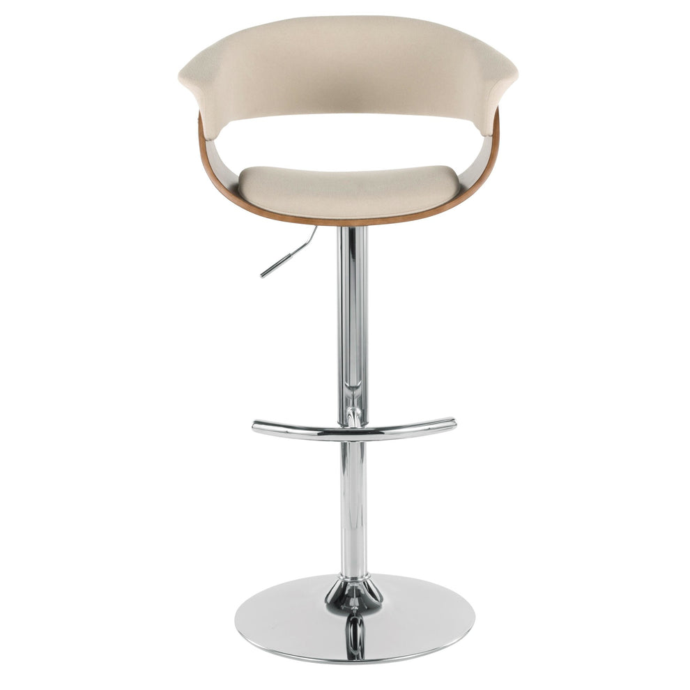Vintage Mod Mid-Century Modern Adjustable Barstool with Swivel in Walnut and Cream Fabric By LumiSource - Set of 2 | Bar Stools | Modishstore - 4
