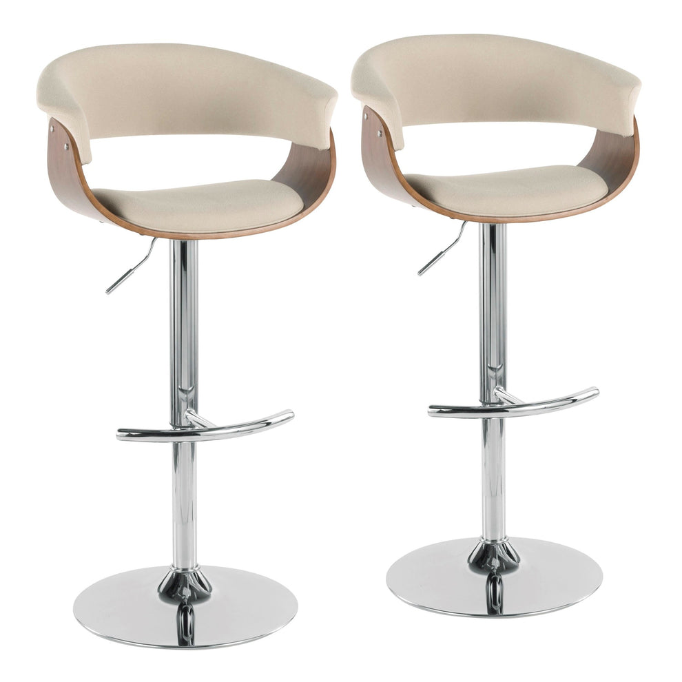 Vintage Mod Mid-Century Modern Adjustable Barstool with Swivel in Walnut and Cream Fabric By LumiSource - Set of 2 | Bar Stools | Modishstore - 2