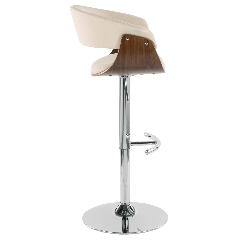 Vintage Mod Mid-Century Modern Adjustable Barstool with Swivel in Walnut and Cream Fabric By LumiSource - Set of 2 | Bar Stools | Modishstore - 7