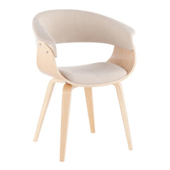 LumiSource Vintage Mod Chair in the Polyester Fabric, Foam, Wood Material  with natural wood and zebra wood  Cream Fabric Color  with curved backrest and cushioned Seat