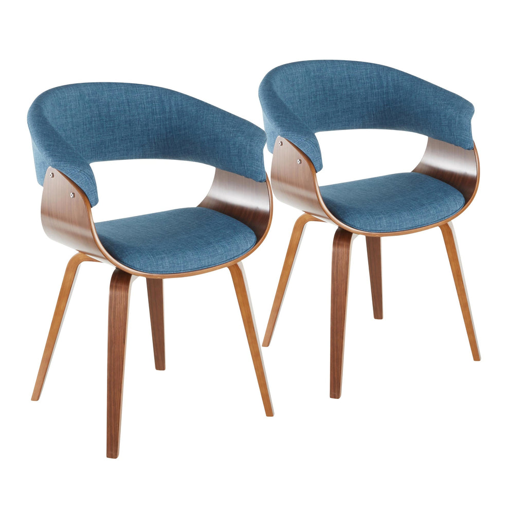 Vintage Mod Mid-Century Modern Dining/accent Chair in Walnut Wood and Blue Fabric By LumiSource - Set of 2 | Dining Chairs | Modishstore - 2