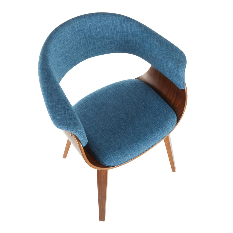Vintage Mod Mid-Century Modern Dining/accent Chair in Walnut Wood and Blue Fabric By LumiSource - Set of 2 | Dining Chairs | Modishstore - 4