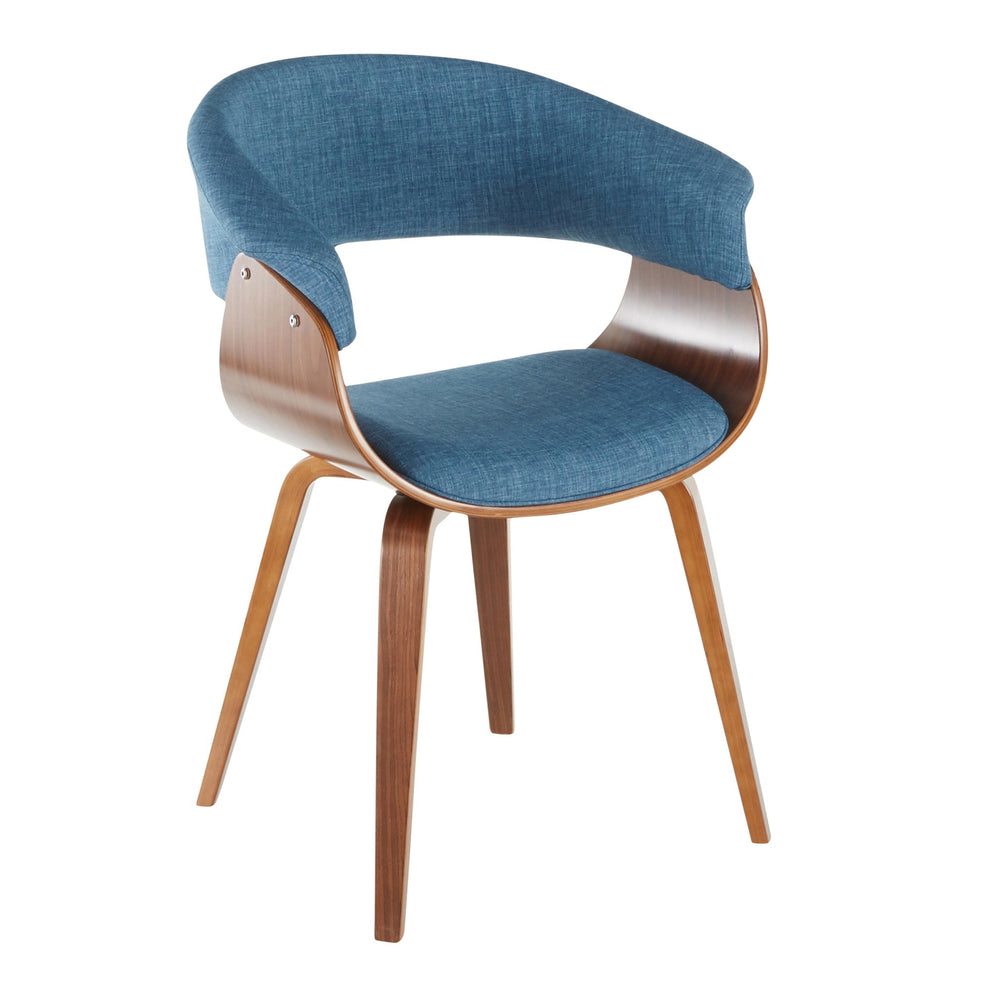 Vintage Mod Mid-Century Modern Dining/accent Chair in Walnut Wood and Blue Fabric By LumiSource - Set of 2 | Dining Chairs | Modishstore - 8
