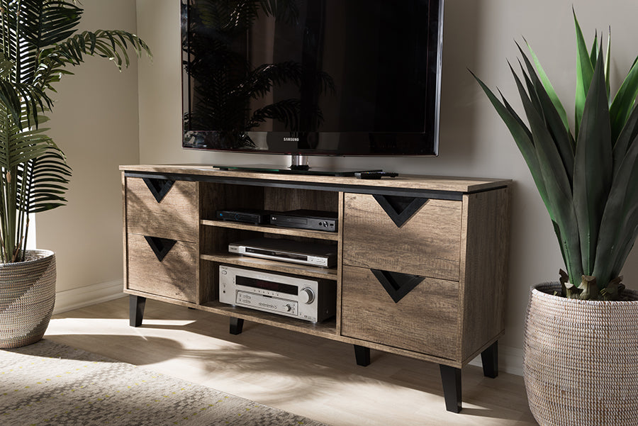Baxton Studio Beacon Modern and Contemporary Light Brown Wood 55-Inch TV Stand | Modishstore | TV Stands