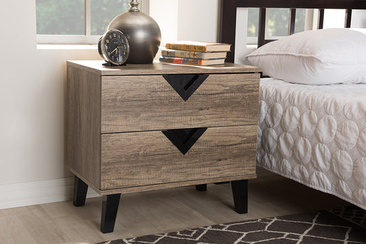 Baxton Studio Swanson Modern and Contemporary Light Brown Wood 2-Drawer Nightstand | Modishstore | Nightstands