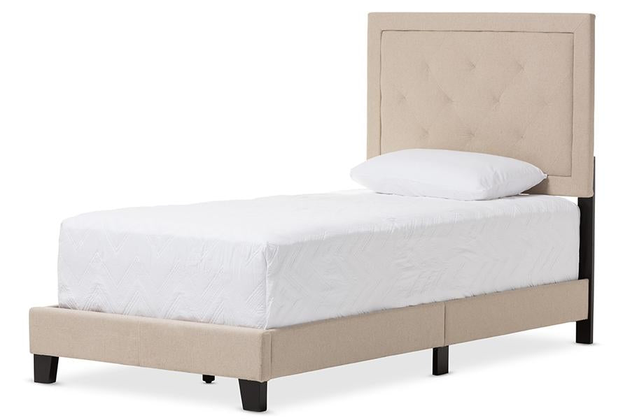 baxton studio paris modern and contemporary beige linen upholstered twin size tufting bed | Modish Furniture Store-3