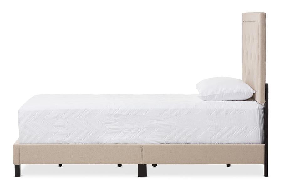 baxton studio paris modern and contemporary beige linen upholstered twin size tufting bed | Modish Furniture Store-2