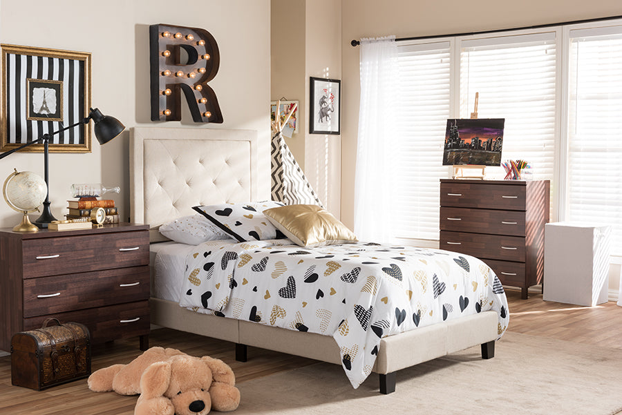 Baxton Studio Paris Modern and Contemporary Beige Linen Upholstered Twin Size Tufting Bed | Modishstore | Beds