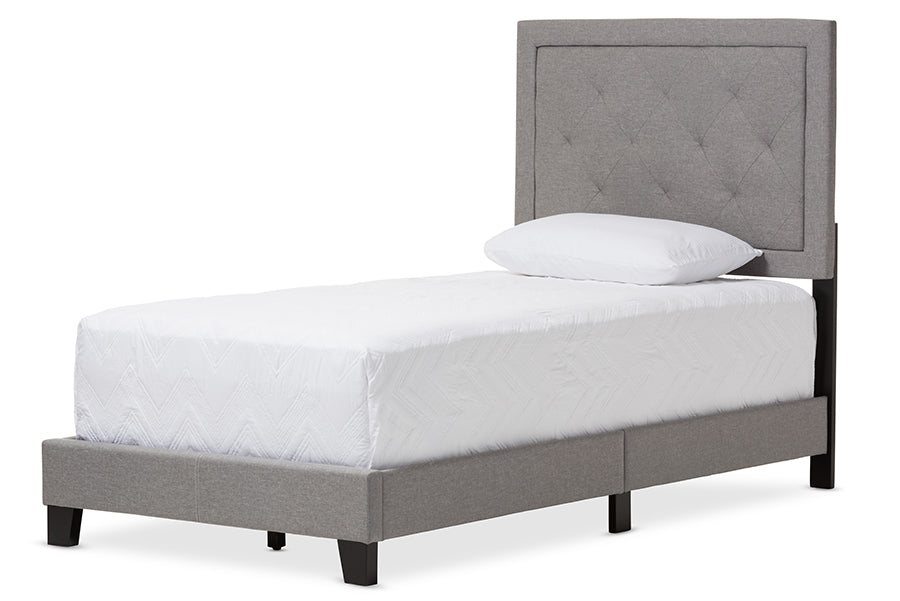 baxton studio paris modern and contemporary beige linen upholstered twin size tufting bed | Modish Furniture Store-5