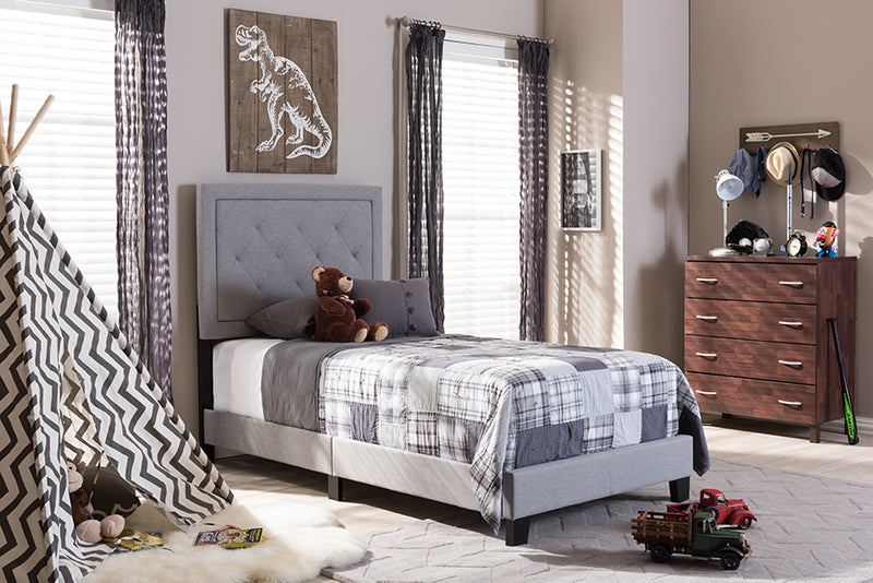 baxton studio paris modern and contemporary beige linen upholstered twin size tufting bed | Modish Furniture Store-4