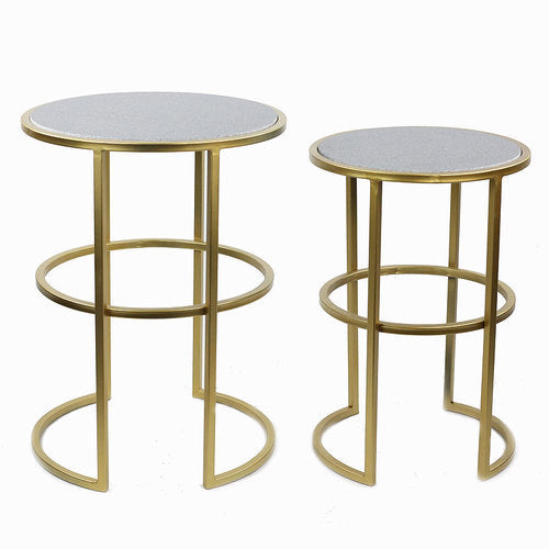 Vagabond Vintage Gold Metal Table Set with Dark Gray Stone Top | Modishstore | Nesting Tables
