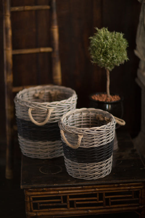 Vagabond Vintage Round Willow Baskets with Black Band - Set of 2 | Modishstore | Bins, Baskets & Buckets-3