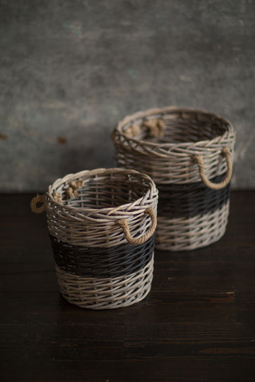 Vagabond Vintage Round Willow Baskets with Black Band - Set of 2 | Modishstore | Bins, Baskets & Buckets-2