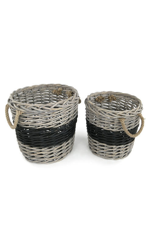 Vagabond Vintage Round Willow Baskets with Black Band - Set of 2 | Modishstore | Bins, Baskets & Buckets