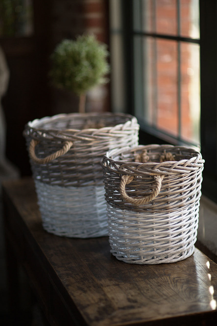 Vagabond Vintage Round Willow Baskets Dipped White - Set of 2 | Modishstore | Bins, Baskets & Buckets