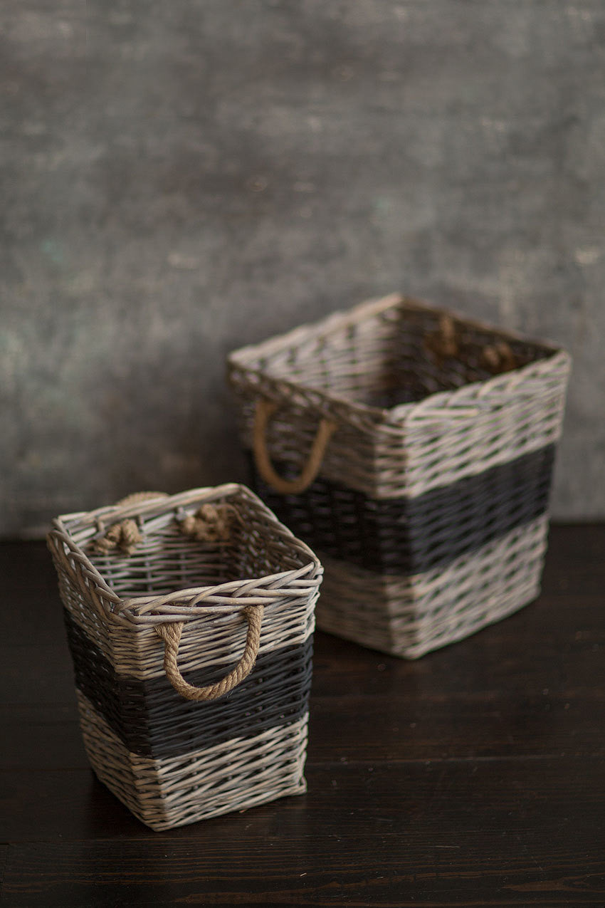 Vagabond Vintage Square Willow Baskets with Black Band - Set of 2 | Modishstore | Bins, Baskets & Buckets-3