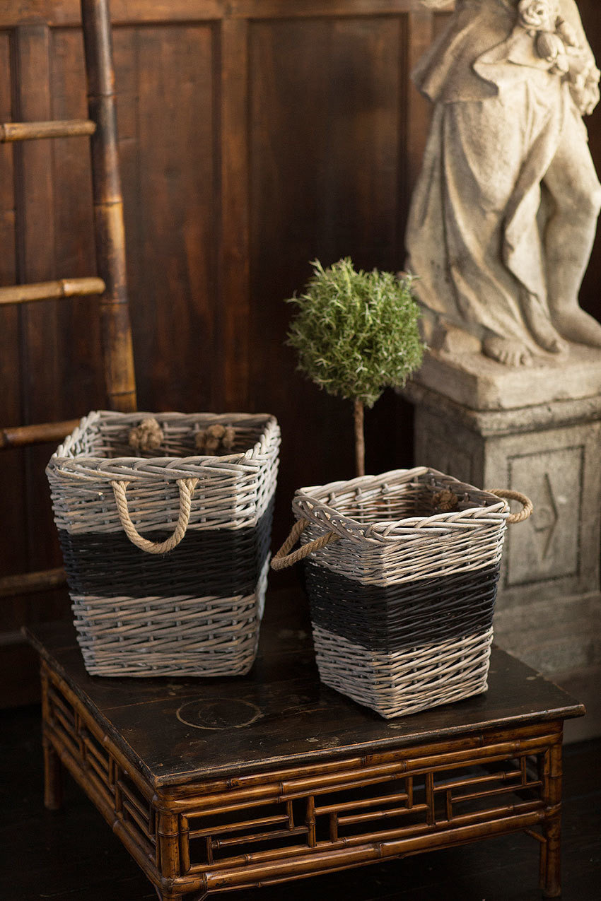 Vagabond Vintage Square Willow Baskets with Black Band - Set of 2 | Modishstore | Bins, Baskets & Buckets-4