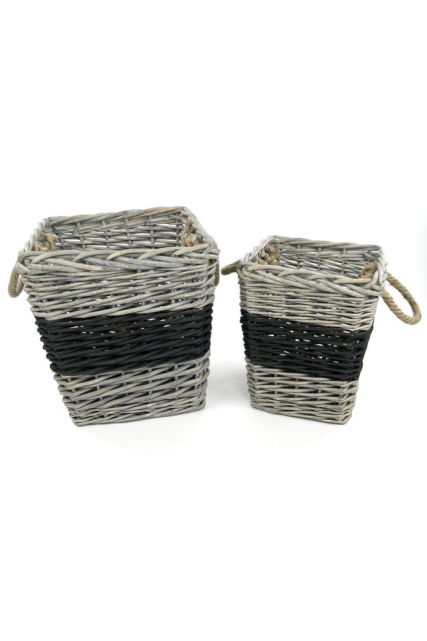 Vagabond Vintage Square Willow Baskets with Black Band - Set of 2 | Modishstore | Bins, Baskets & Buckets-2