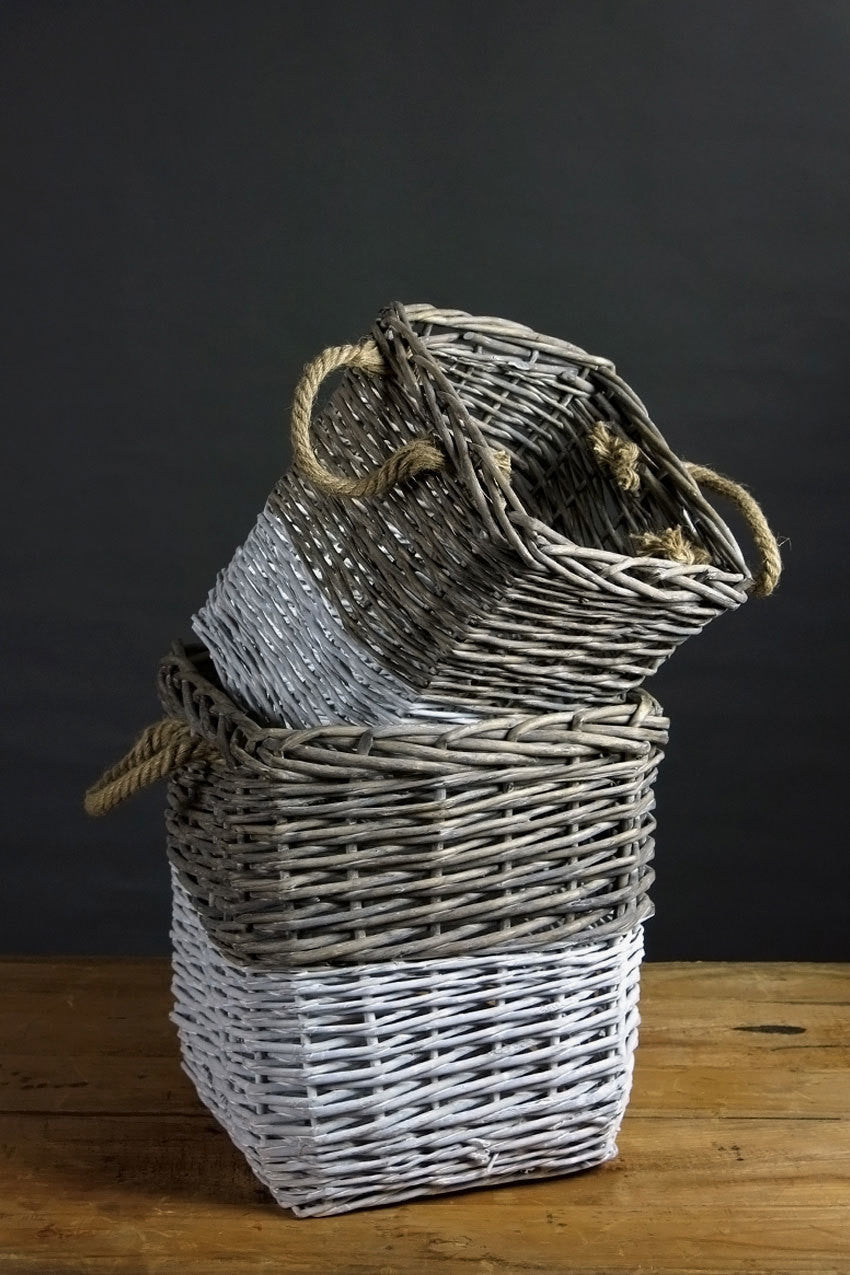 Vagabond Vintage Square Willow Baskets Dipped White | Modishstore | Bins, Baskets & Buckets-2