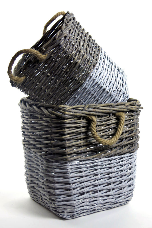 Vagabond Vintage Square Willow Baskets Dipped White | Modishstore | Bins, Baskets & Buckets